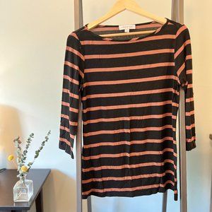 Amour Vert Francoise 3/4 Sleeve Dream Knit Tee - Black/Tan stripe